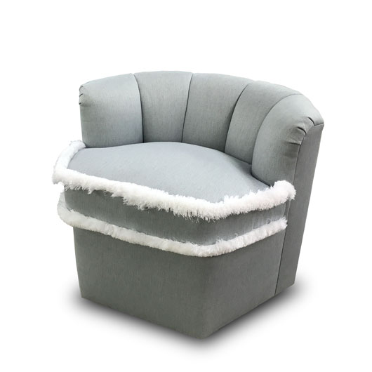 CUSTOM BRIGITTE SWIVEL CHAIR WITH BRUSH FRINGE